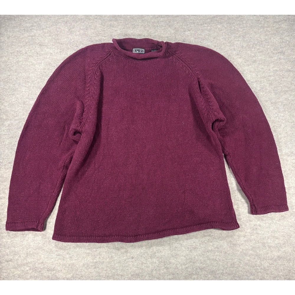 Express Mens Burgundy Ramie Cotton Blend Mock Neck Raglan Knit Sweater Large